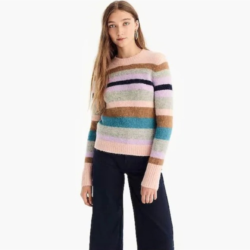 Point Sur Wool Striped Crewneck Sweater in Pink and Multi-Color EUC XL